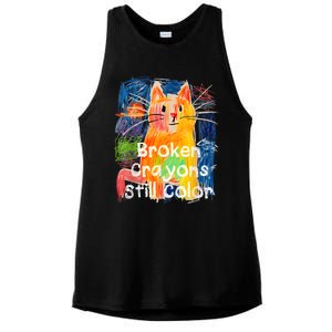 Broken Crayons Still Color Cat Teacher Ladies PosiCharge Tri-Blend Wicking Tank