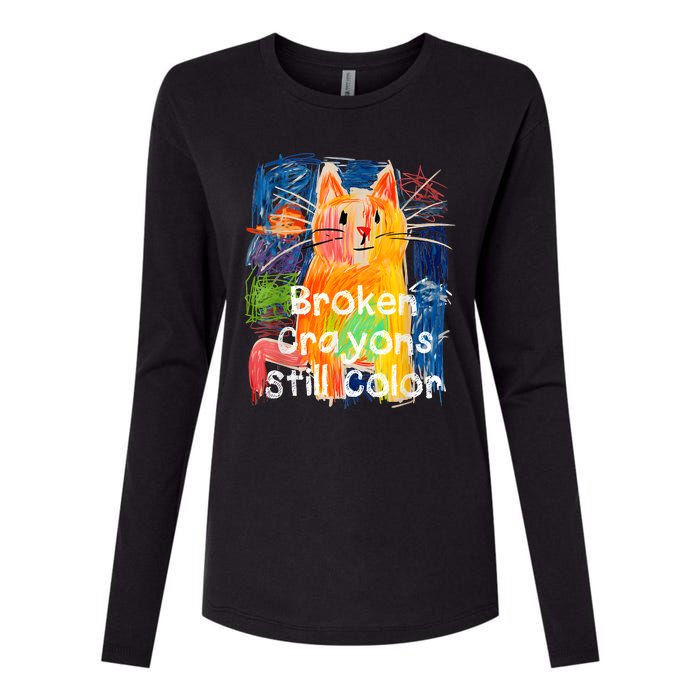 Broken Crayons Still Color Cat Teacher Womens Cotton Relaxed Long Sleeve T-Shirt