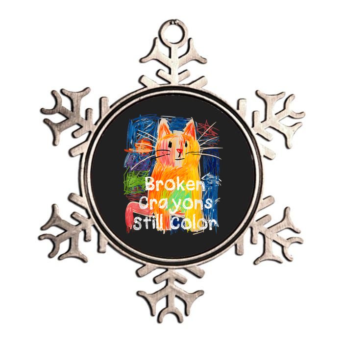 Broken Crayons Still Color Cat Teacher Metallic Star Ornament