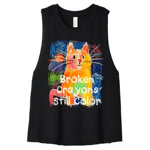 Broken Crayons Still Color Cat Teacher Women's Racerback Cropped Tank