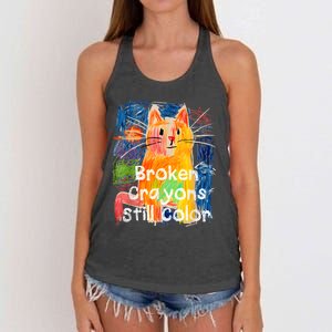 Broken Crayons Still Color Cat Teacher Women's Knotted Racerback Tank