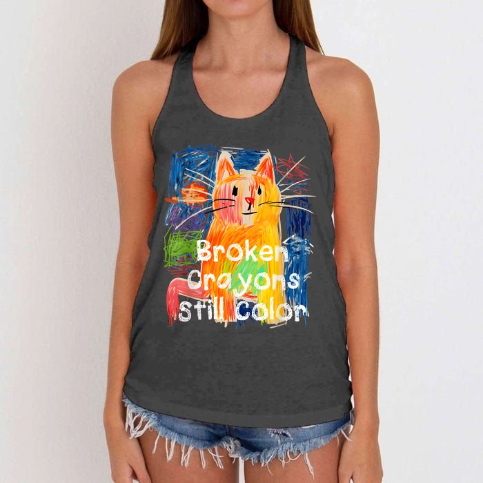 Broken Crayons Still Color Cat Teacher Women's Knotted Racerback Tank