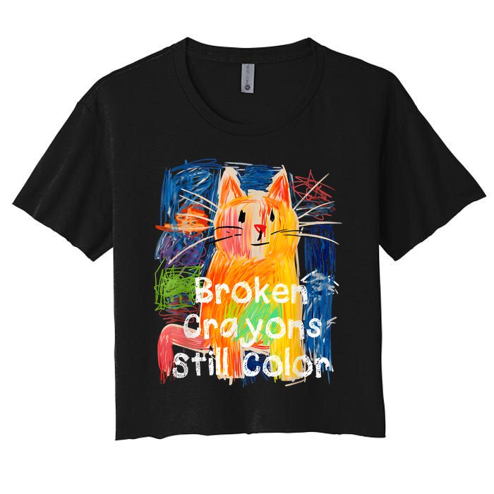 Broken Crayons Still Color Cat Teacher Women's Crop Top Tee