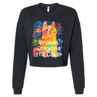 Broken Crayons Still Color Cat Teacher Cropped Pullover Crew