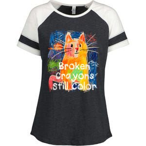 Broken Crayons Still Color Cat Teacher Enza Ladies Jersey Colorblock Tee