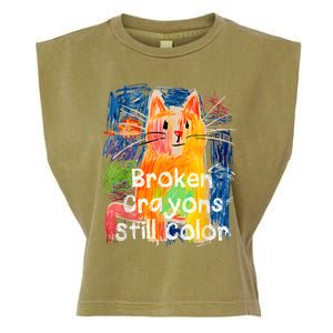 Broken Crayons Still Color Cat Teacher Garment-Dyed Women's Muscle Tee