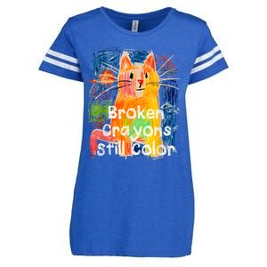 Broken Crayons Still Color Cat Teacher Enza Ladies Jersey Football T-Shirt