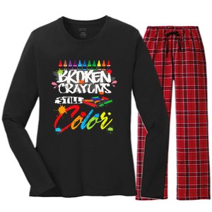 Broken Crayons Still Color Mental Health Awareness Women's Long Sleeve Flannel Pajama Set 