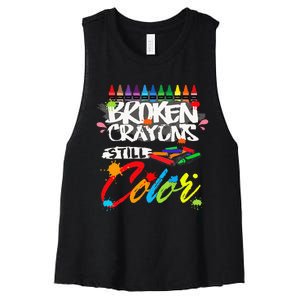 Broken Crayons Still Color Mental Health Awareness Women's Racerback Cropped Tank