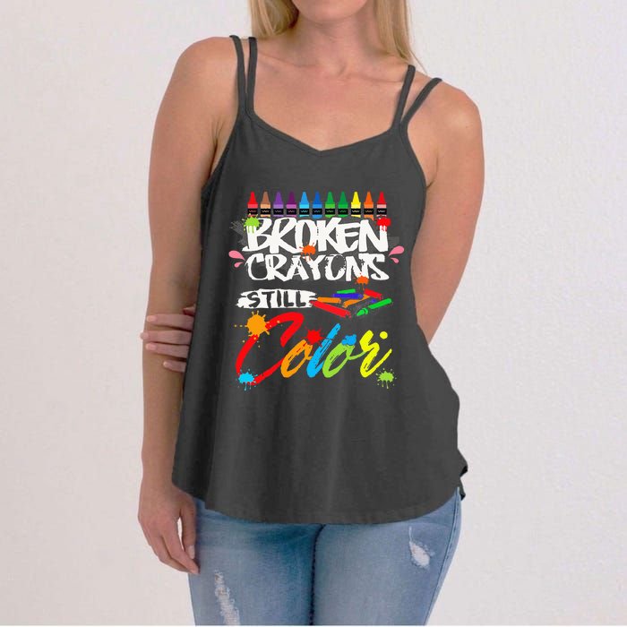 Broken Crayons Still Color Mental Health Awareness Women's Strappy Tank