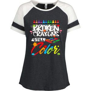 Broken Crayons Still Color Mental Health Awareness Enza Ladies Jersey Colorblock Tee