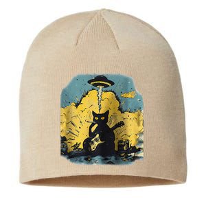 Black Cat Smoking Guitar Explosion Art Print Sustainable Beanie