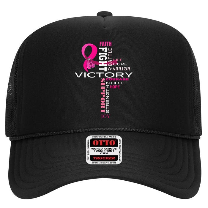 Breast Cancer Survivor Fighter High Crown Mesh Back Trucker Hat