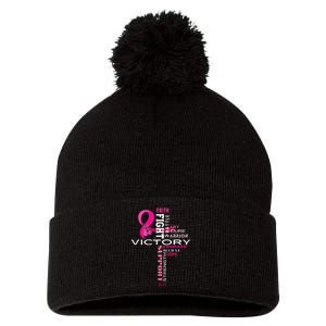 Breast Cancer Survivor Fighter Pom Pom 12in Knit Beanie