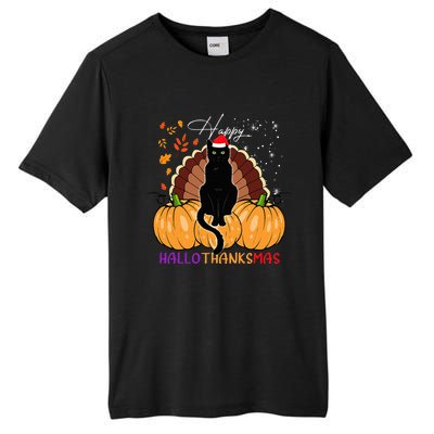 Black Cat Santa Hat Happy Hallothanksmas Pumpkin Season Tall Fusion ChromaSoft Performance T-Shirt