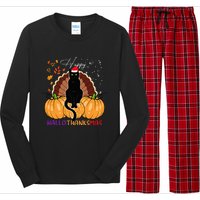 Black Cat Santa Hat Happy Hallothanksmas Pumpkin Season Long Sleeve Pajama Set