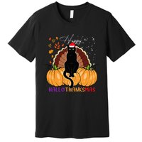 Black Cat Santa Hat Happy Hallothanksmas Pumpkin Season Premium T-Shirt