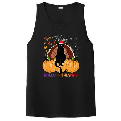 Black Cat Santa Hat Happy Hallothanksmas Pumpkin Season PosiCharge Competitor Tank