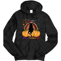 Black Cat Santa Hat Happy Hallothanksmas Pumpkin Season Tie Dye Hoodie