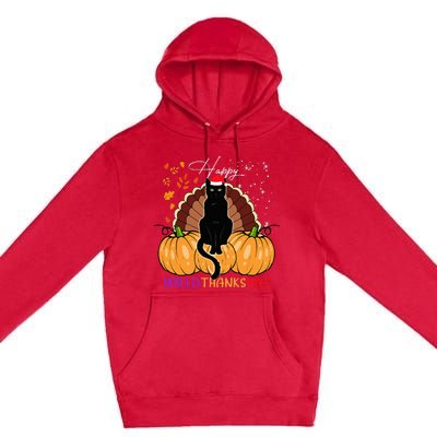 Black Cat Santa Hat Happy Hallothanksmas Pumpkin Season Premium Pullover Hoodie