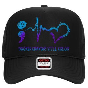 Broken Crayons Still Color Suicide Prevention Awareness High Crown Mesh Back Trucker Hat