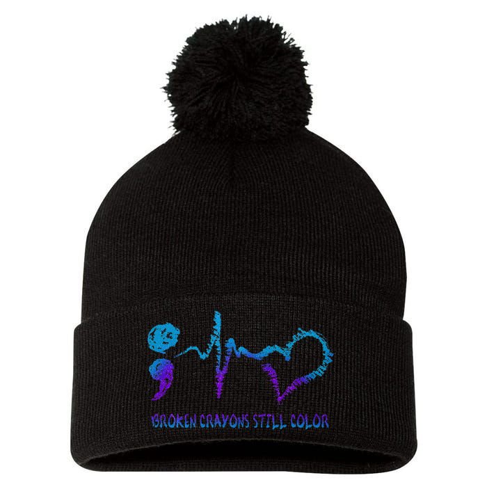 Broken Crayons Still Color Suicide Prevention Awareness Pom Pom 12in Knit Beanie