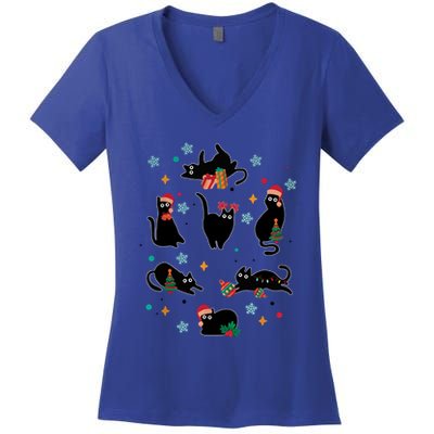 Black Cat Santa Ugly Christmas Xmas Cool Gift Women's V-Neck T-Shirt