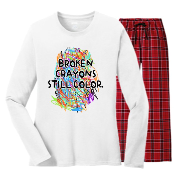 Broken Crayons Still Color Mental Health Awareness Supporter Women's Long Sleeve Flannel Pajama Set 