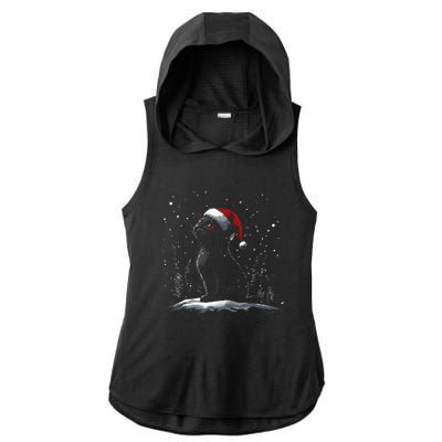 Black Cat Santa Hat Christmas Xmas Kitten Ladies PosiCharge Tri-Blend Wicking Draft Hoodie Tank