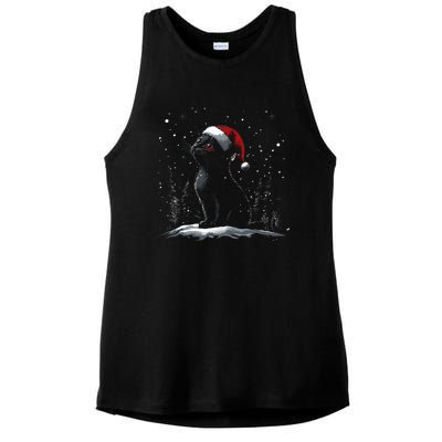 Black Cat Santa Hat Christmas Xmas Kitten Ladies PosiCharge Tri-Blend Wicking Tank