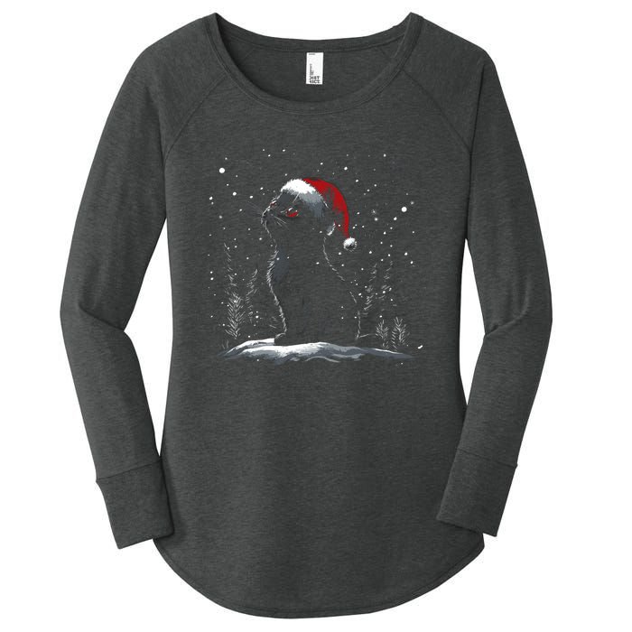 Black Cat Santa Hat Christmas Xmas Kitten Women's Perfect Tri Tunic Long Sleeve Shirt