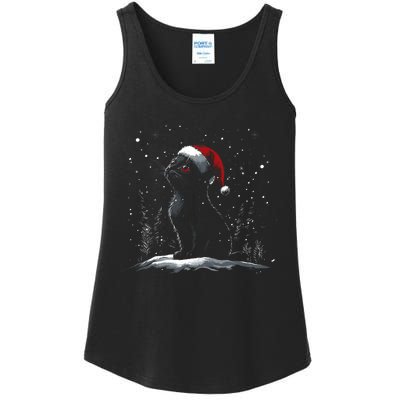 Black Cat Santa Hat Christmas Xmas Kitten Ladies Essential Tank