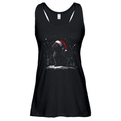 Black Cat Santa Hat Christmas Xmas Kitten Ladies Essential Flowy Tank