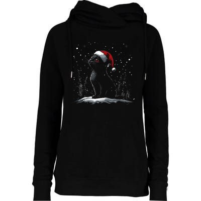 Black Cat Santa Hat Christmas Xmas Kitten Womens Funnel Neck Pullover Hood