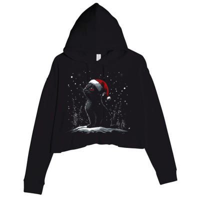 Black Cat Santa Hat Christmas Xmas Kitten Crop Fleece Hoodie