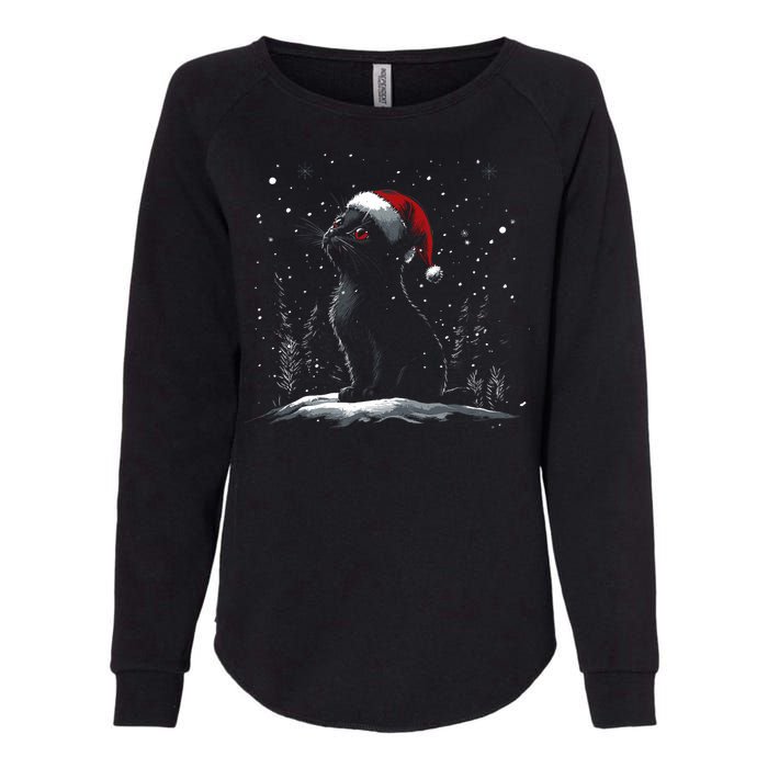 Black Cat Santa Hat Christmas Xmas Kitten Womens California Wash Sweatshirt