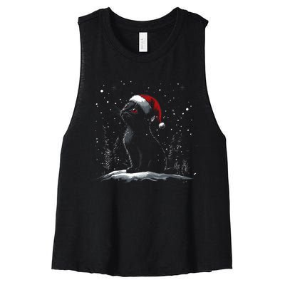 Black Cat Santa Hat Christmas Xmas Kitten Women's Racerback Cropped Tank