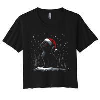 Black Cat Santa Hat Christmas Xmas Kitten Women's Crop Top Tee