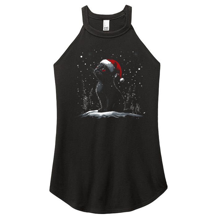 Black Cat Santa Hat Christmas Xmas Kitten Women's Perfect Tri Rocker Tank