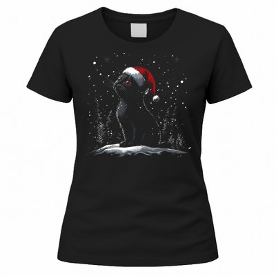 Black Cat Santa Hat Christmas Xmas Kitten Women's T-Shirt