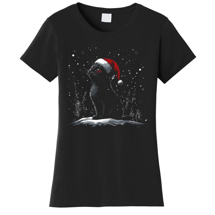 Black Cat Santa Hat Christmas Xmas Kitten Women's T-Shirt