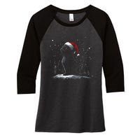 Black Cat Santa Hat Christmas Xmas Kitten Women's Tri-Blend 3/4-Sleeve Raglan Shirt