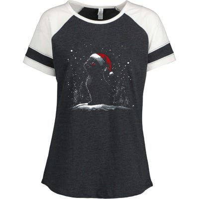 Black Cat Santa Hat Christmas Xmas Kitten Enza Ladies Jersey Colorblock Tee