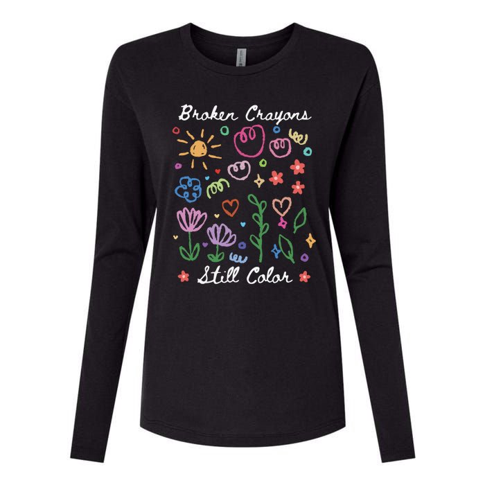 Broken Crayons Still Color Suicide Prevention Semicolon Womens Cotton Relaxed Long Sleeve T-Shirt