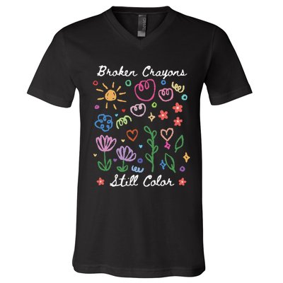 Broken Crayons Still Color Suicide Prevention Semicolon V-Neck T-Shirt