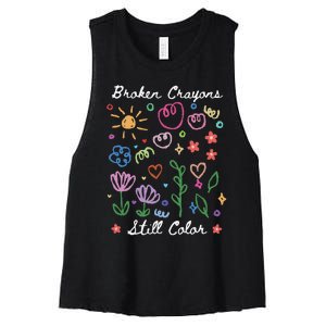 Broken Crayons Still Color Suicide Prevention Semicolon Women's Racerback Cropped Tank