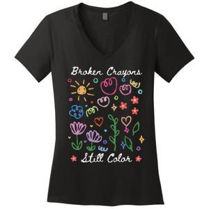 Broken Crayons Still Color Suicide Prevention Semicolon Women's V-Neck T-Shirt