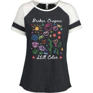 Broken Crayons Still Color Suicide Prevention Semicolon Enza Ladies Jersey Colorblock Tee