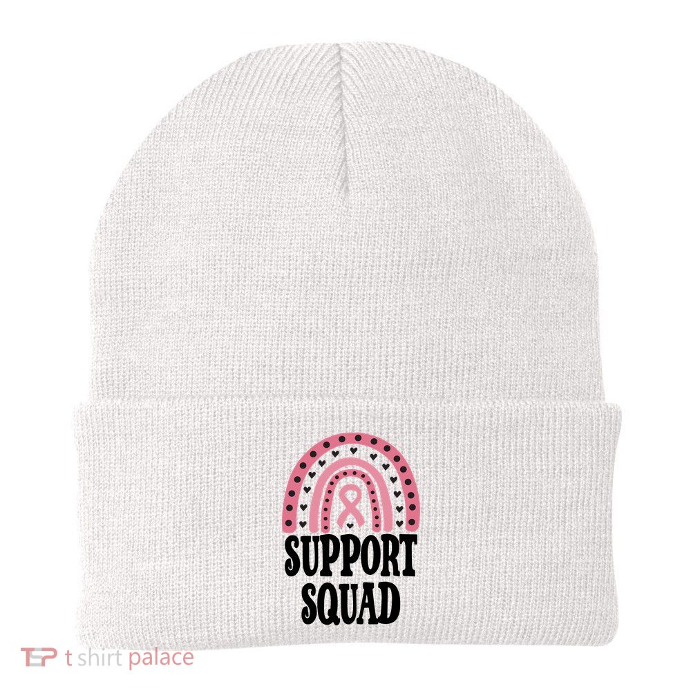 Breast Cancer Support Squad Rainbow Ribbon Knit Cap Winter Beanie