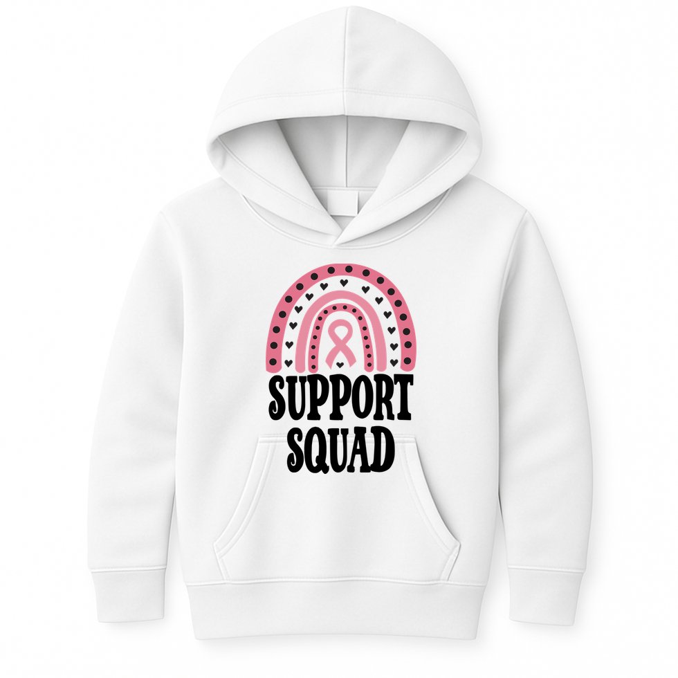 Breast Cancer Support Squad Rainbow Ribbon Kids Hoodie
